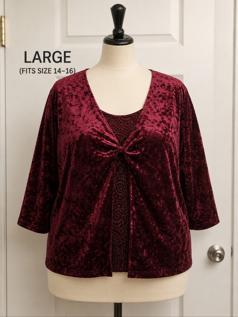 Vintage Fashion Bug Stretch 2-Piece Mock Layer Blouse ( XL ) Burgandy Pre-owned